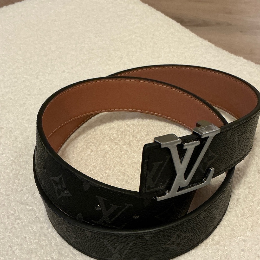 Louis Vuitton Black and Tan Monogram Belt